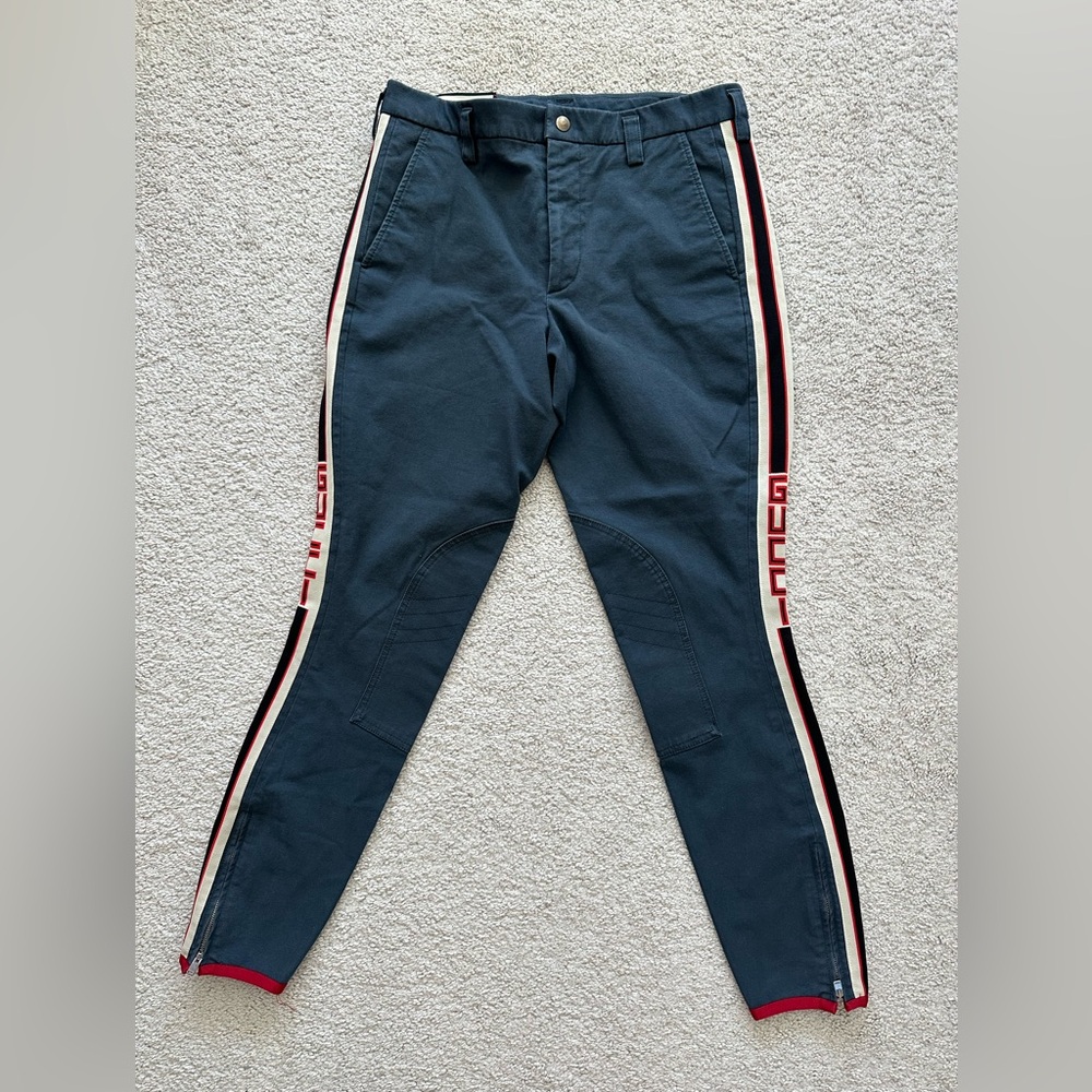 Gucci stretch pants in Navy with Red and White Stripes